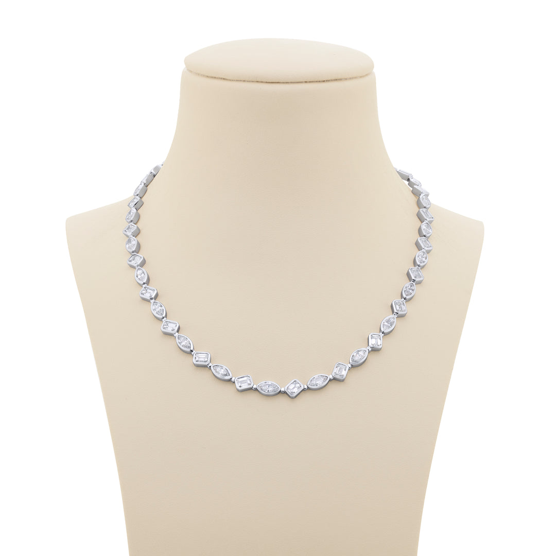 Platinum Emerald-Cut and Marquise Diamond Bezel Set Necklace
