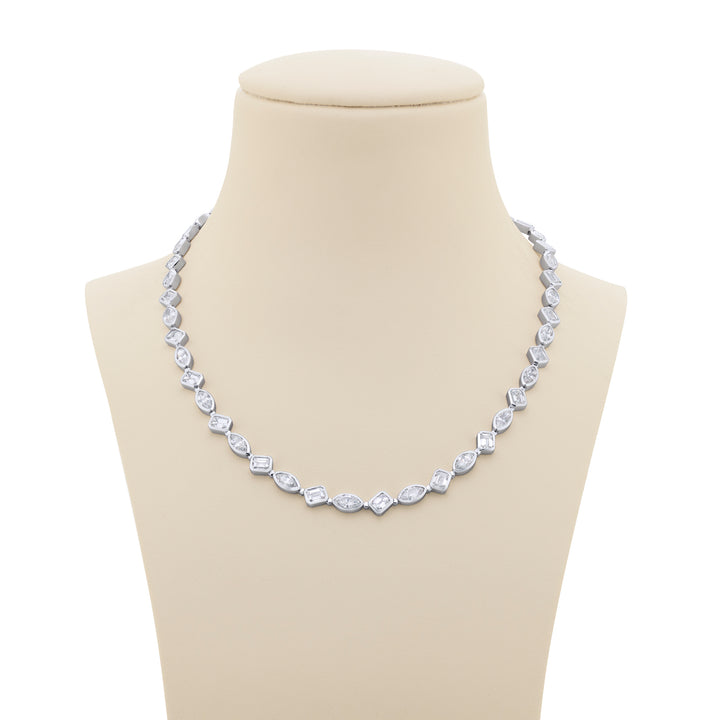 Platinum Emerald-Cut and Marquise Diamond Bezel Set Necklace