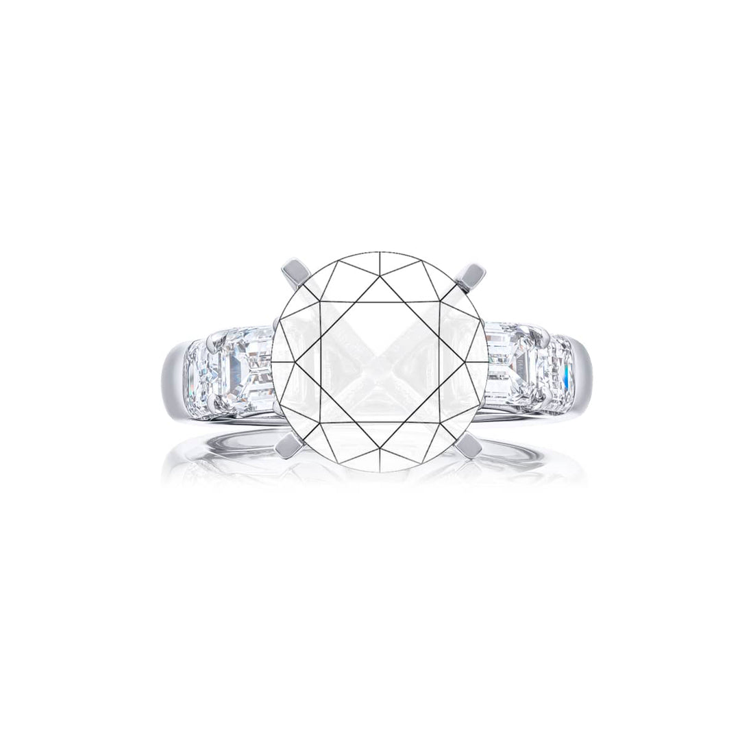 Dazzling Brilliance: Our beautiful Diamond Semi-mount. These four stunning emerald-cut diamonds in a shared prong setting are handcrafted in pure platinum.