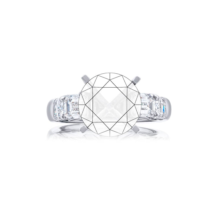 Dazzling Brilliance: Our beautiful Diamond Semi-mount. These four stunning emerald-cut diamonds in a shared prong setting are handcrafted in pure platinum.