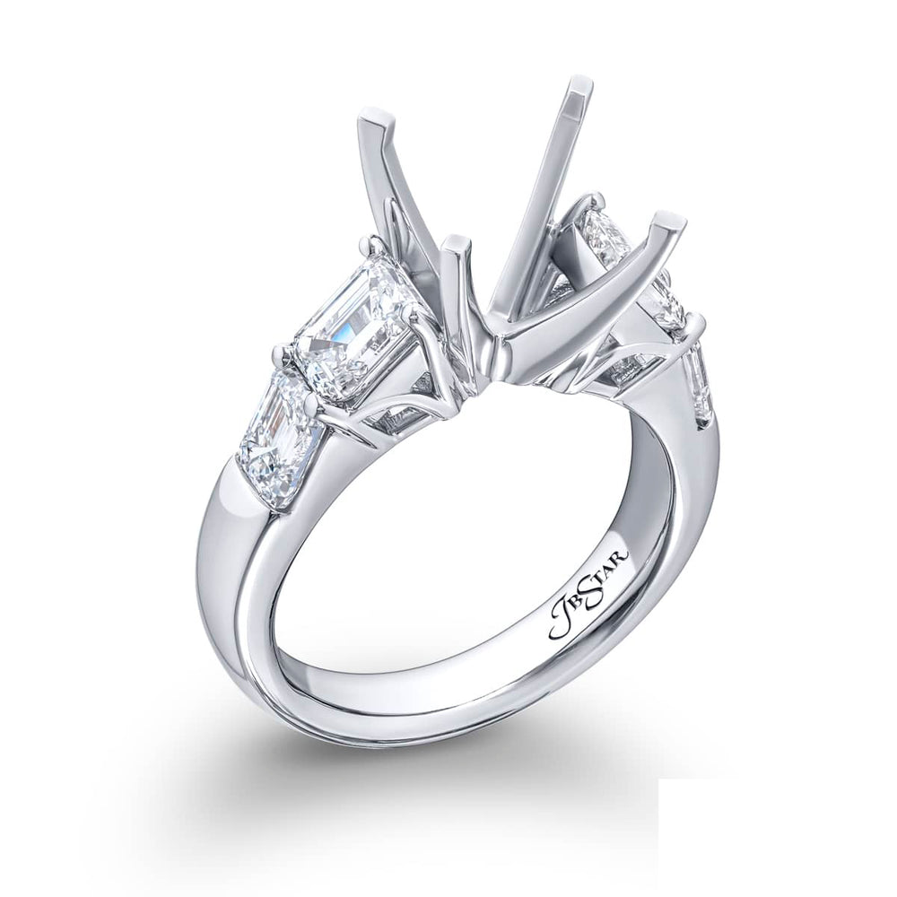 Dazzling Brilliance: Our beautiful Diamond Semi-mount. These four stunning emerald-cut diamonds in a shared prong setting are handcrafted in pure platinum.