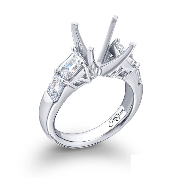 Dazzling Brilliance: Our beautiful Diamond Semi-mount. These four stunning emerald-cut diamonds in a shared prong setting are handcrafted in pure platinum.