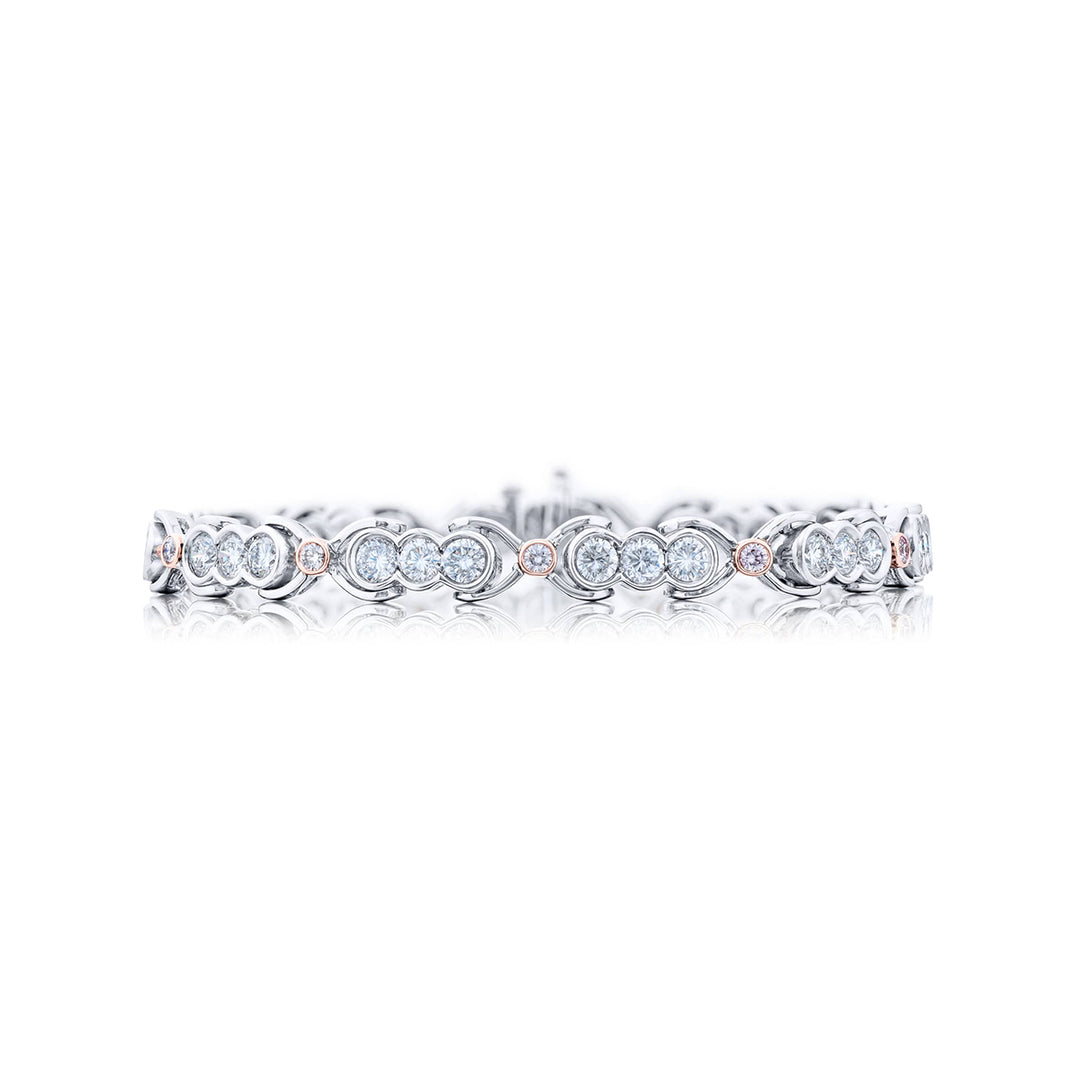 Platinum and 18KP Gold Round Pink and White Diamond Bezel Bracelet