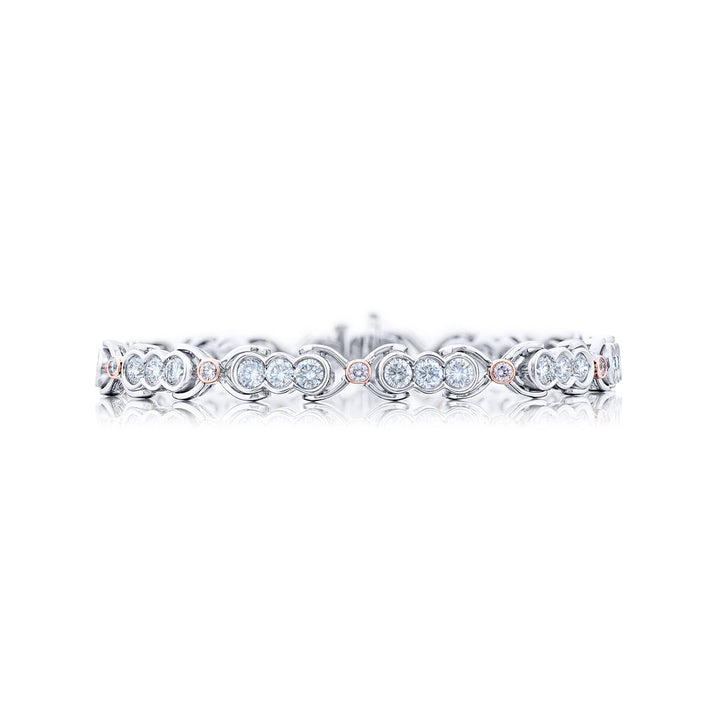 Platinum and 18KP Gold Round Pink and White Diamond Bezel Bracelet