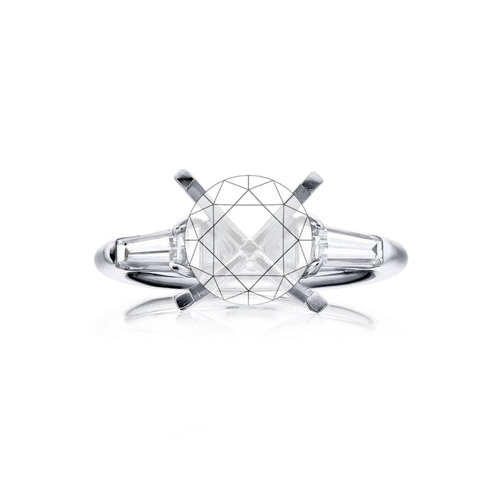 Dazzling Brilliance: Our timeless Diamond Semi-mount. These two tapered baguette diamonds are set in a shared prong setting handcrafted in pure platinum.