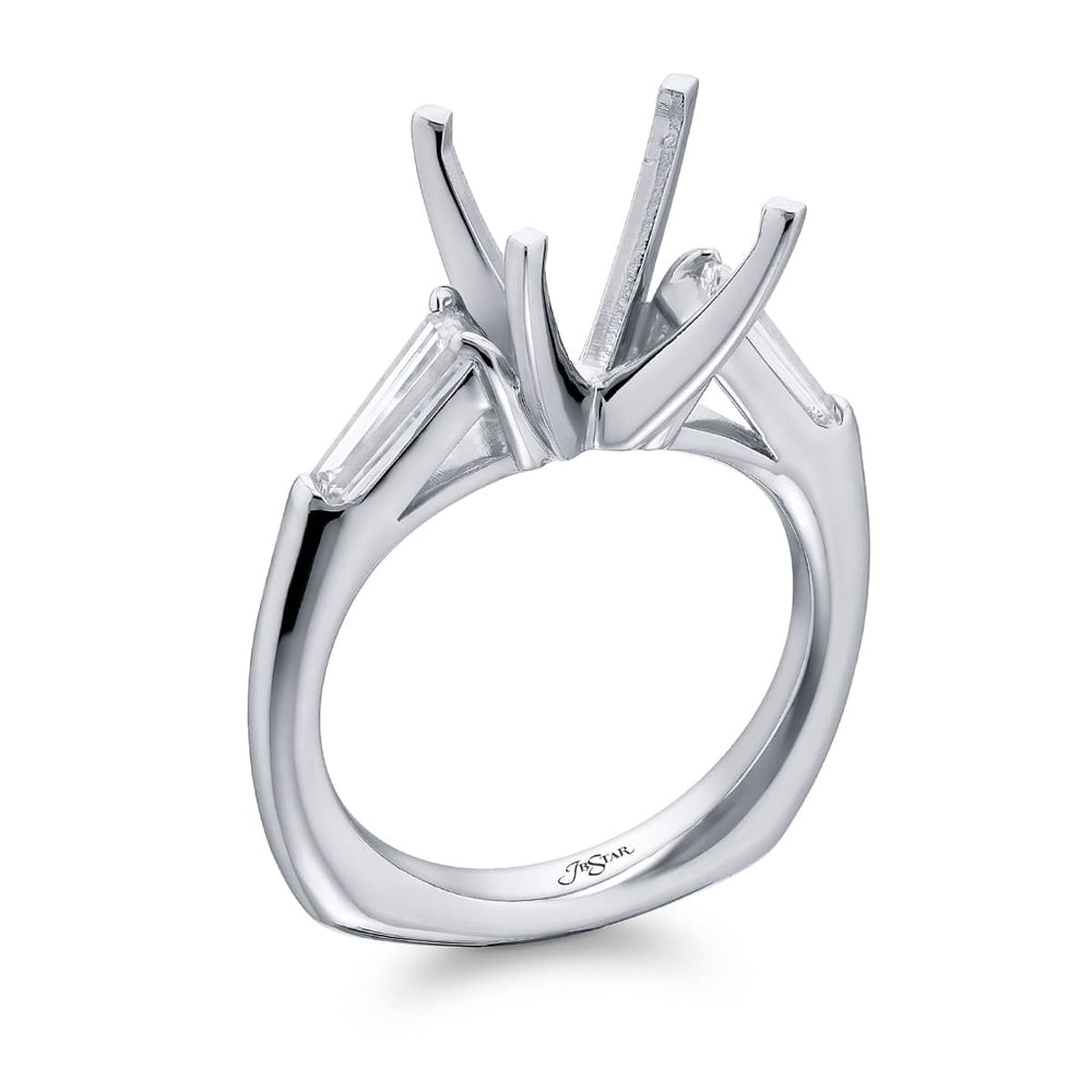 Dazzling Brilliance: Our timeless Diamond Semi-mount. These two tapered baguette diamonds are set in a shared prong setting handcrafted in pure platinum.