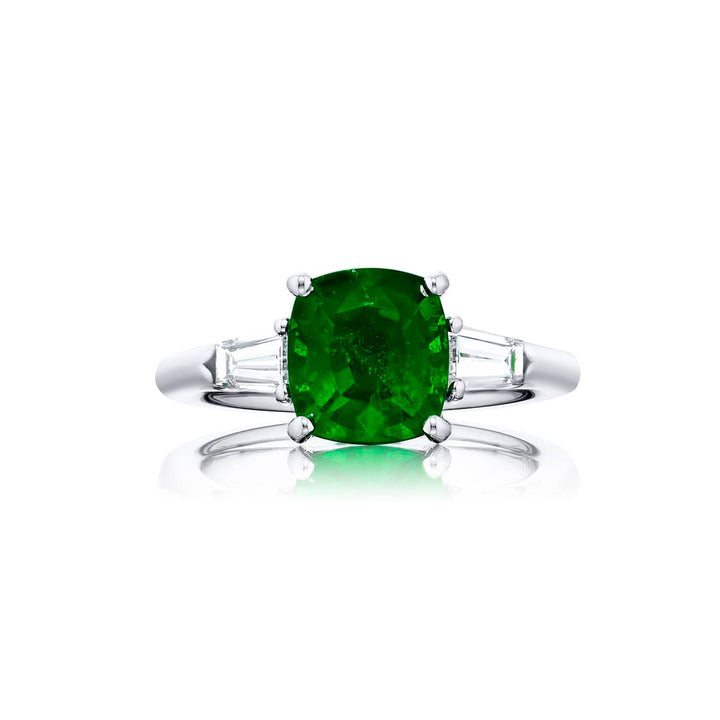 2.28 ct. Certified Cushion-Cut Emerald & Tapered Baguette Diamond Ring in Platinum