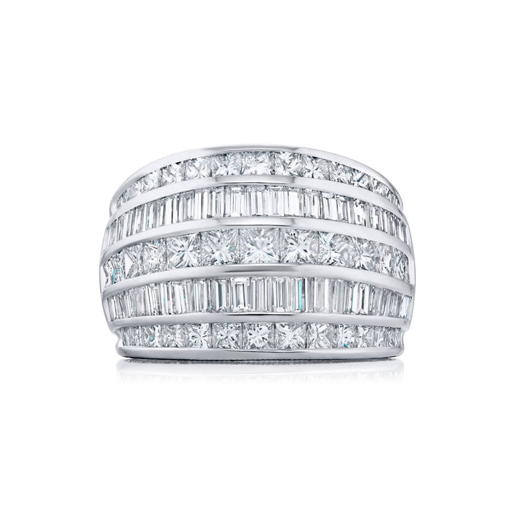 Platinum Princess-Cut and Straight Baguette Diamond Five Row Band