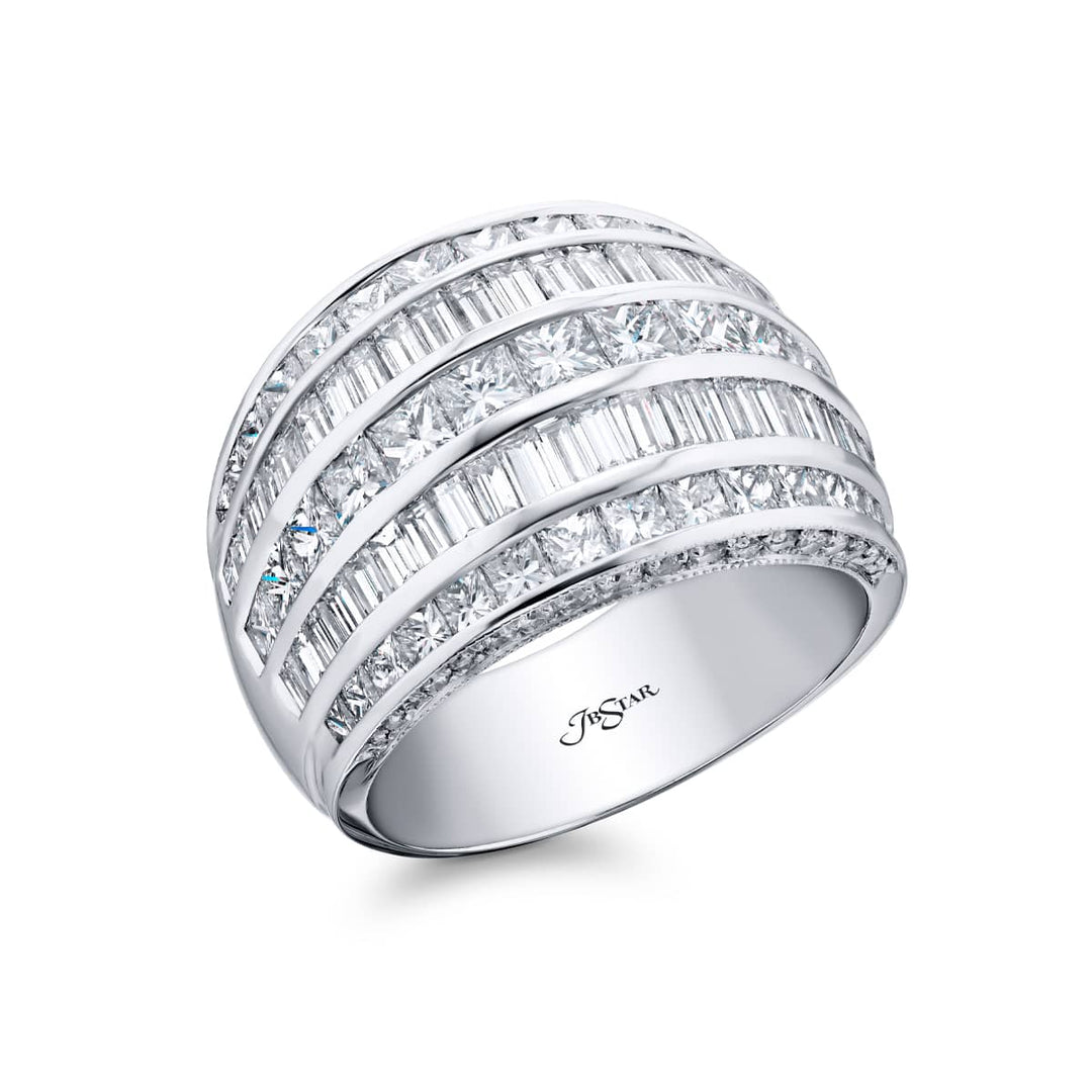 Platinum Princess-Cut and Straight Baguette Diamond Five Row Band