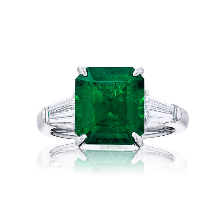 Platinum Emerald-Cut Vivid Emerald Certified Ring