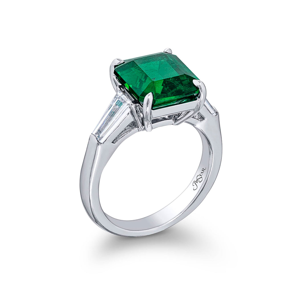 Platinum Emerald-Cut Vivid Emerald Certified Ring