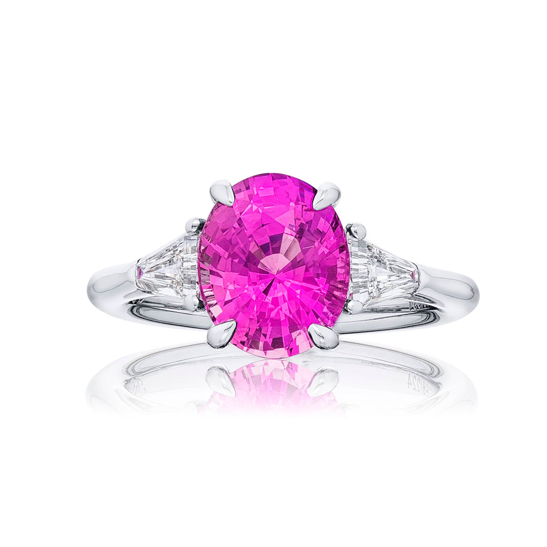 3.32 ct. Certified No-Heat Oval Pink Sapphire & Diamond Ring in Platinum