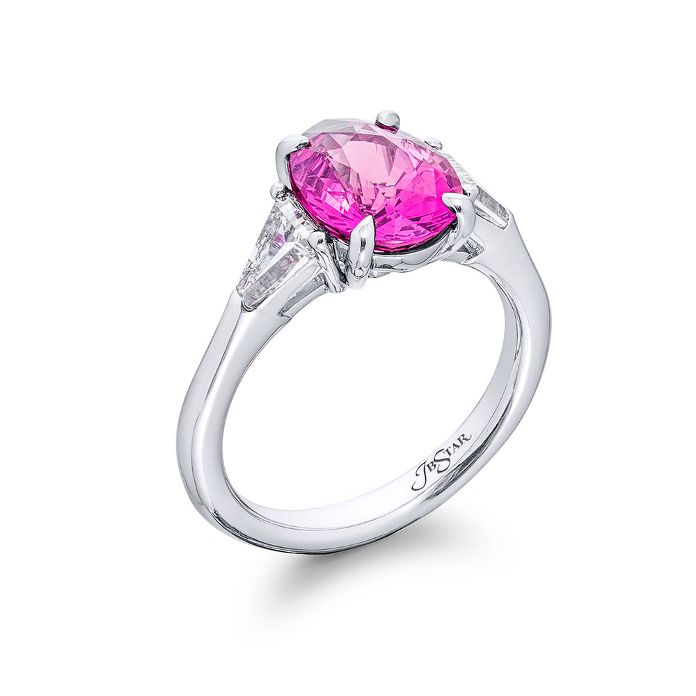 3.32 ct. Certified No-Heat Oval Pink Sapphire & Diamond Ring in Platinum
