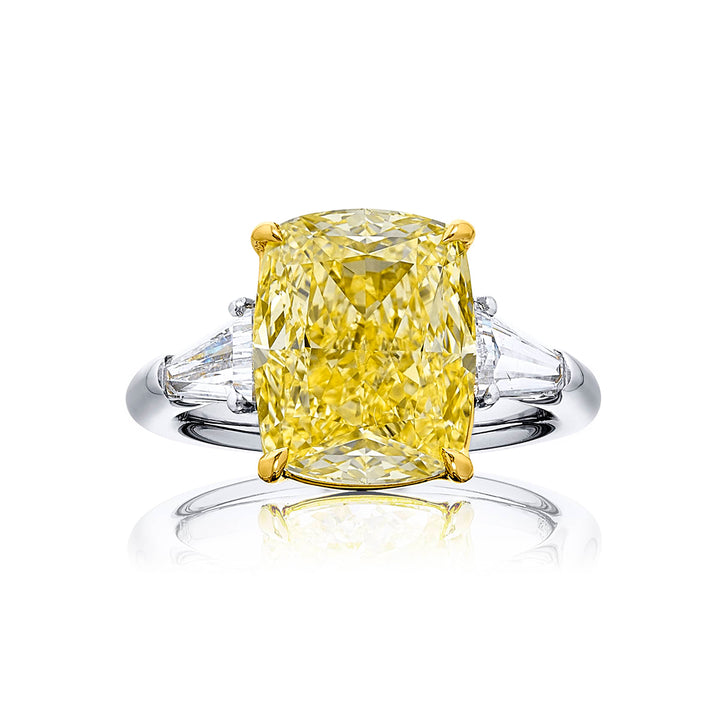 Platinum Cushion-Cut Fancy Yellow Diamond GIA Certified Engagement Ring