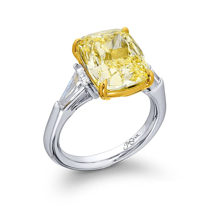 Platinum Cushion-Cut Fancy Yellow Diamond GIA Certified Engagement Ring