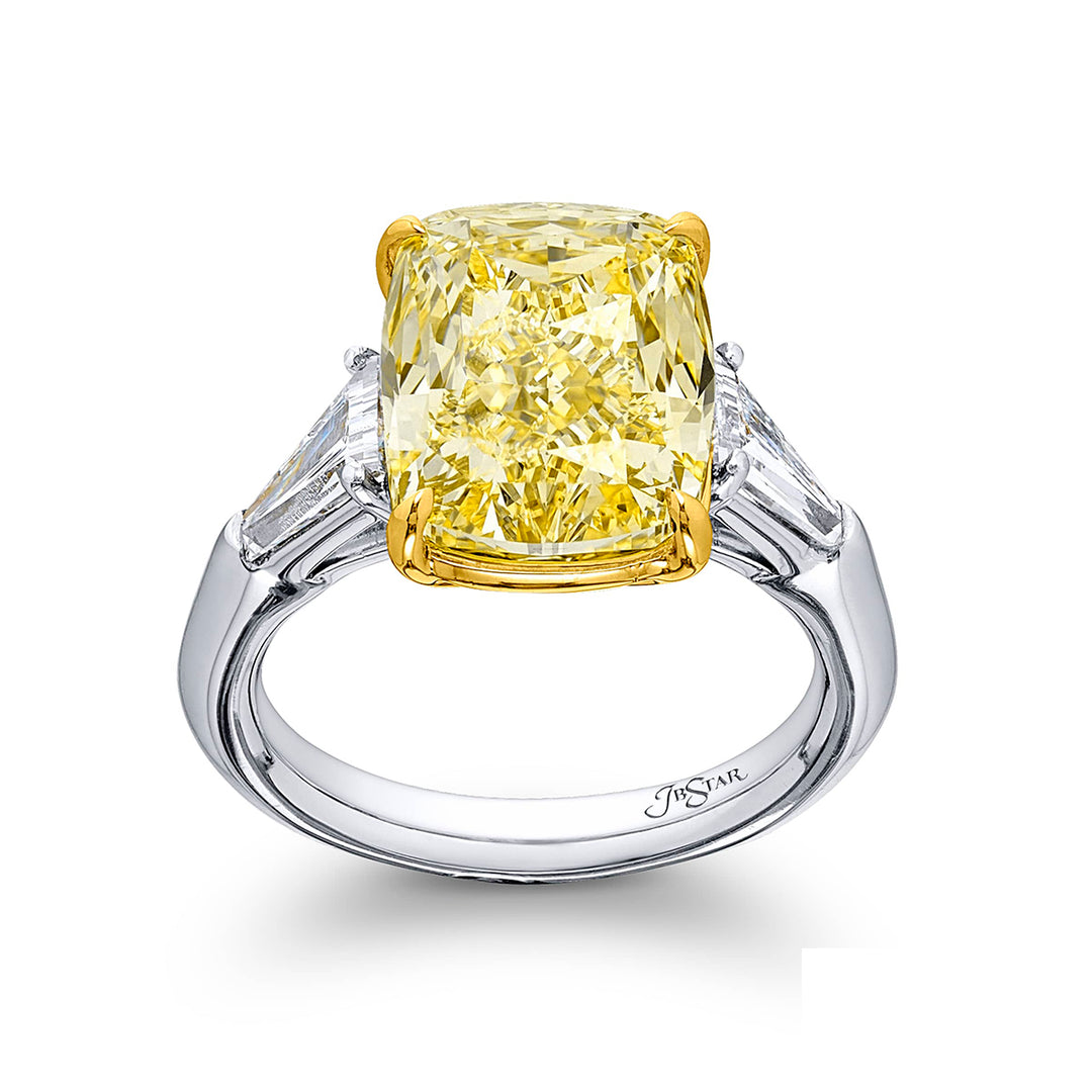 Platinum Cushion-Cut Fancy Yellow Diamond GIA Certified Engagement Ring