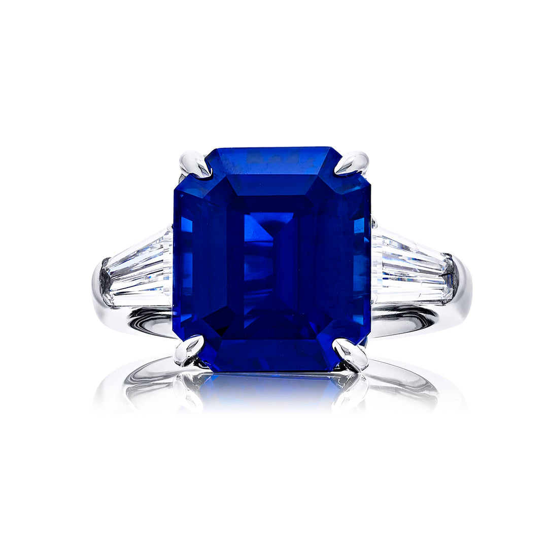 10.03 ct. Certified Square Emerald-Cut Sapphire & Diamond Ring in Platinum