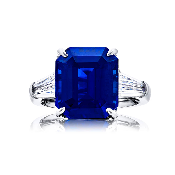 10.03 ct. Certified Square Emerald-Cut Sapphire & Diamond Ring in Platinum
