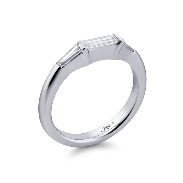 Elegance Elevated: Our classic East-West Channel Set Diamond Band. This beautiful straight-cut diamond blended with dazzling tapered baguette diamonds are handcrafted in pure platinum.