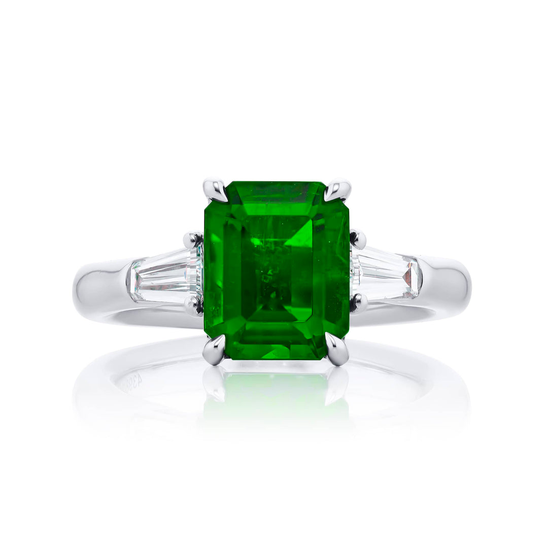 Platinum Emerald-Cut Emerald Certified Ring