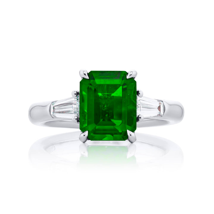 Platinum Emerald-Cut Emerald Certified Ring