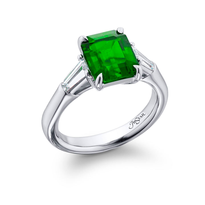 Platinum Emerald-Cut Emerald Certified Ring
