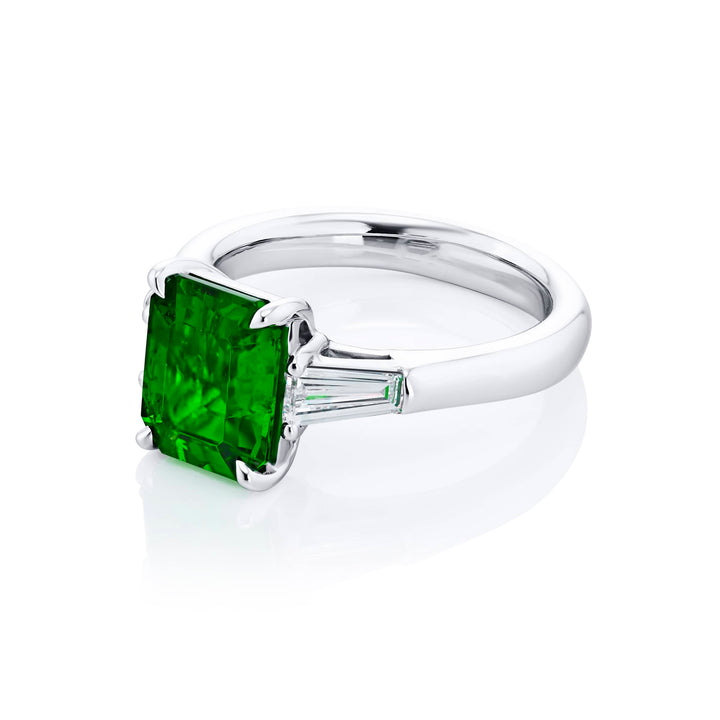 Platinum Emerald-Cut Emerald Certified Ring