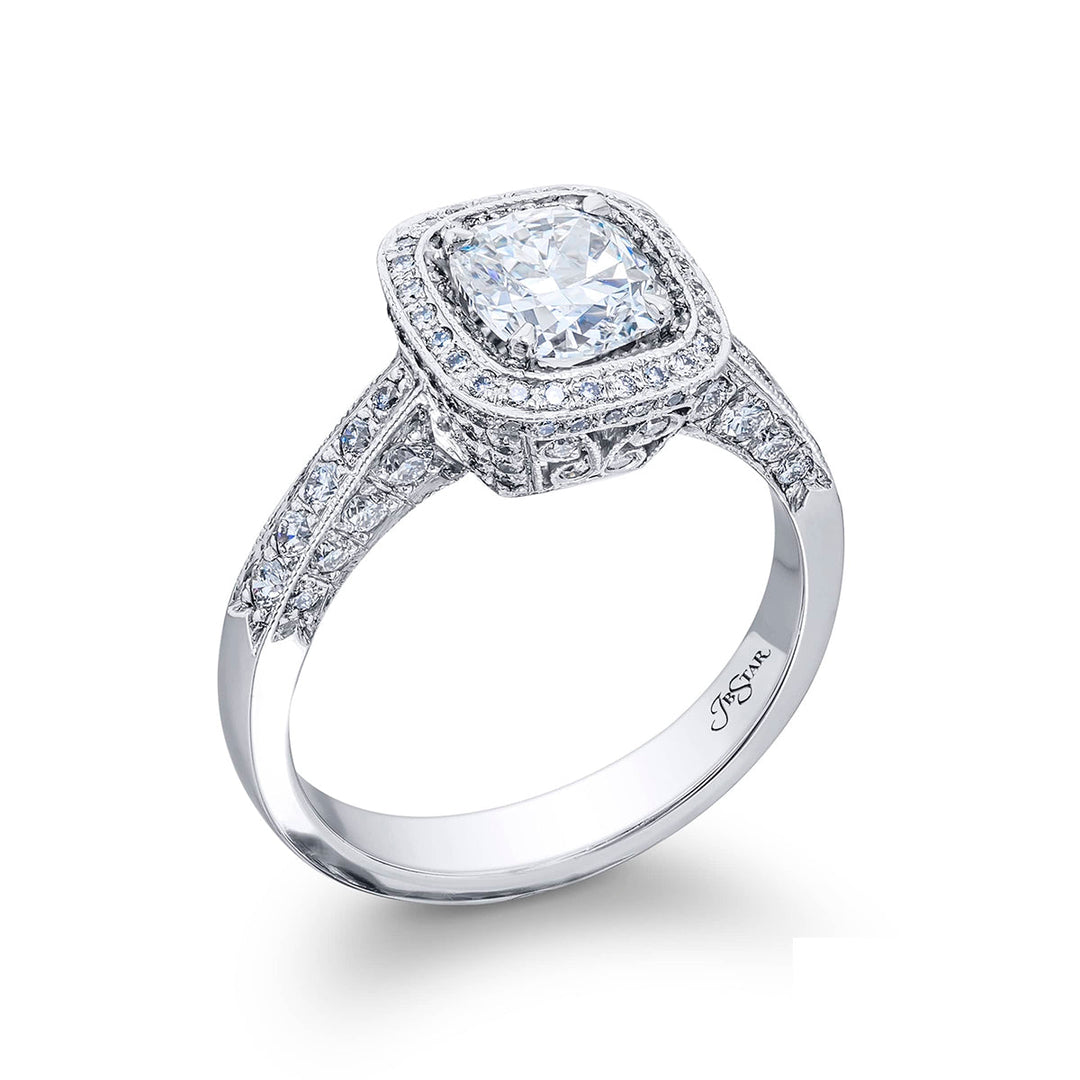 1.02 ct. GIA-Certified Cushion-Cut Diamond Ring with Micro Pave Accents in Platinum
