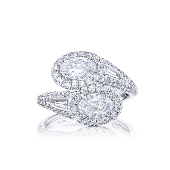 Dazzling Brilliance: 1.42 ctw GIA Certified Twogether Diamond Micro Pave Ring  Oval Diamonds with Tapered Baguette & Micro Pave Diamonds in Pure Platinum