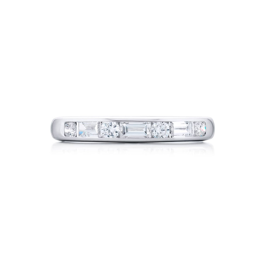Platinum Round & Emerald-Cut Diamond Channel Set Band