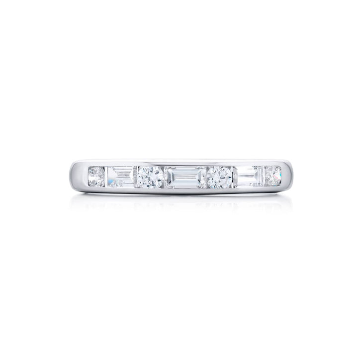 Platinum Round & Emerald-Cut Diamond Channel Set Band
