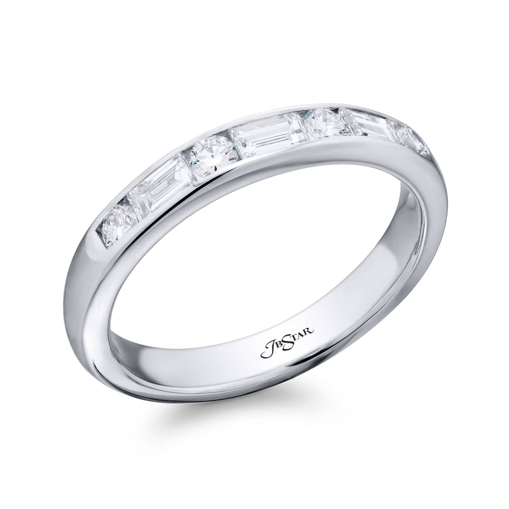 Platinum Round & Emerald-Cut Diamond Channel Set Band