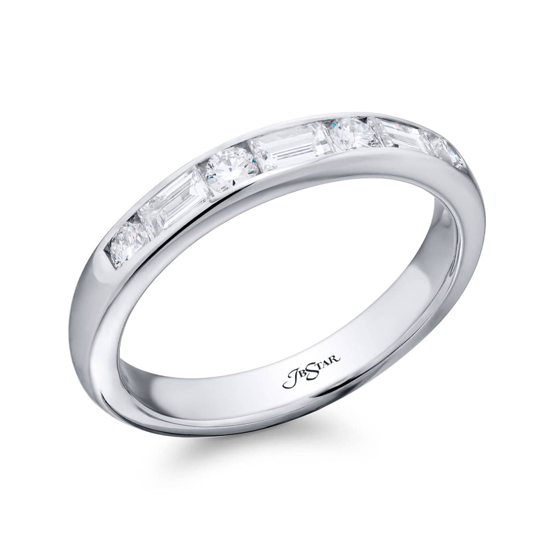 Platinum Round & Emerald-Cut Diamond Channel Set Band