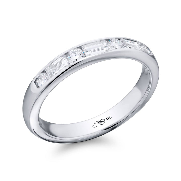 Platinum Round & Emerald-Cut Diamond Channel Set Band