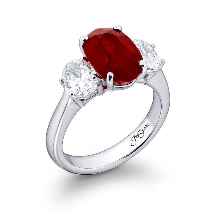Platinum Oval Burmese Vivid Ruby Certified Ring