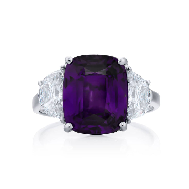 Platinum Cushion-Cut Sri Lankan Purple Sapphire Certified Ring