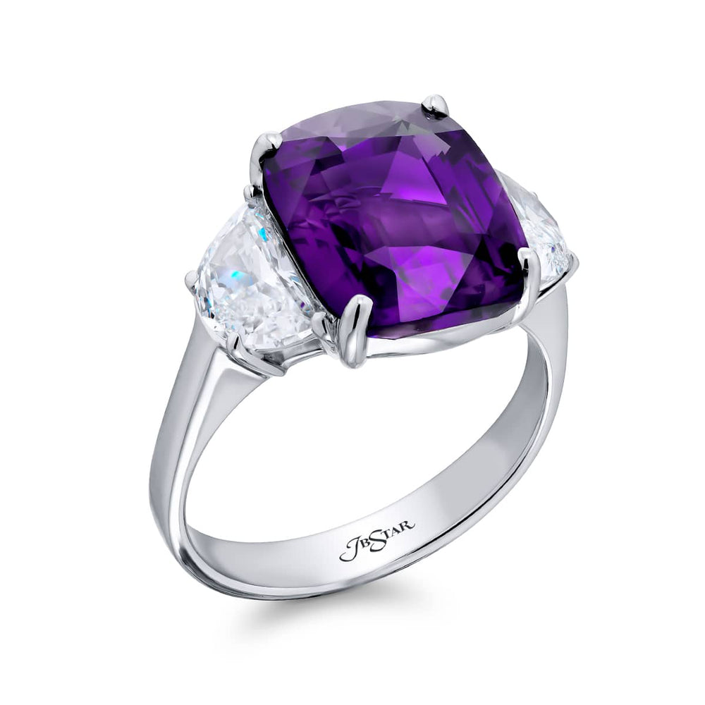 Platinum Cushion-Cut Sri Lankan Purple Sapphire Certified Ring