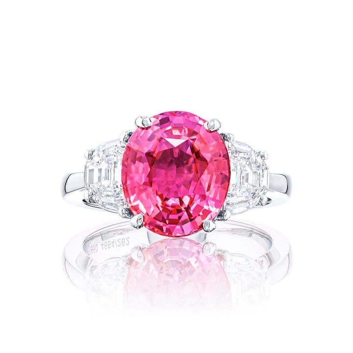 4.68 ct. Oval Pink Sapphire and Half-Moon Diamond Ring in Platinum