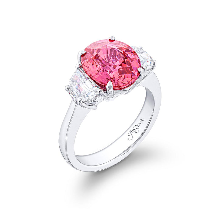 4.68 ct. Oval Pink Sapphire and Half-Moon Diamond Ring in Platinum