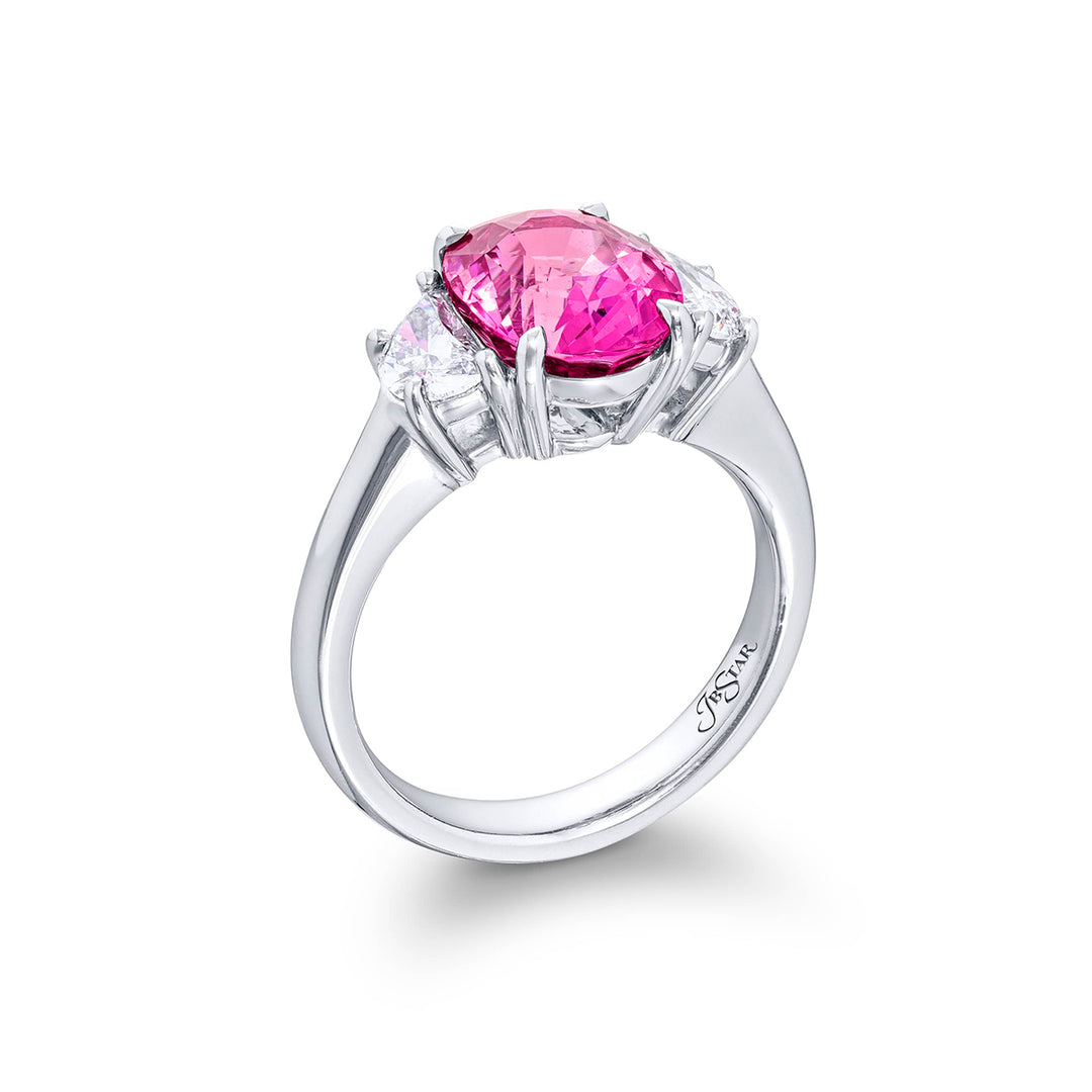 4.08 ct. No-Heat Oval Pink Sapphire and Half-Moon Diamond Ring in Platinum