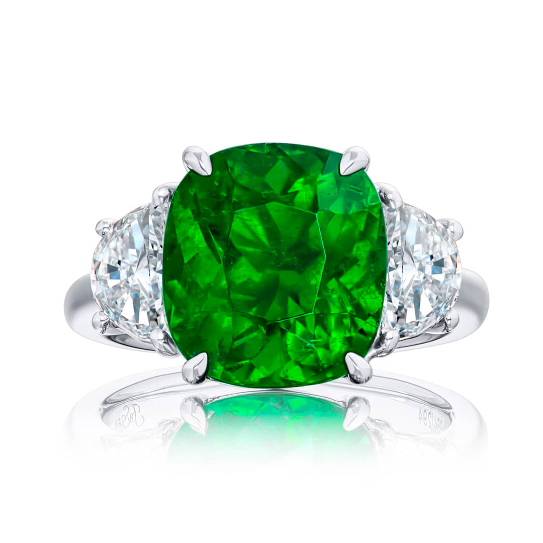 Platinum Cushion-Cut Vivid Colombian Emerald Certified Ring