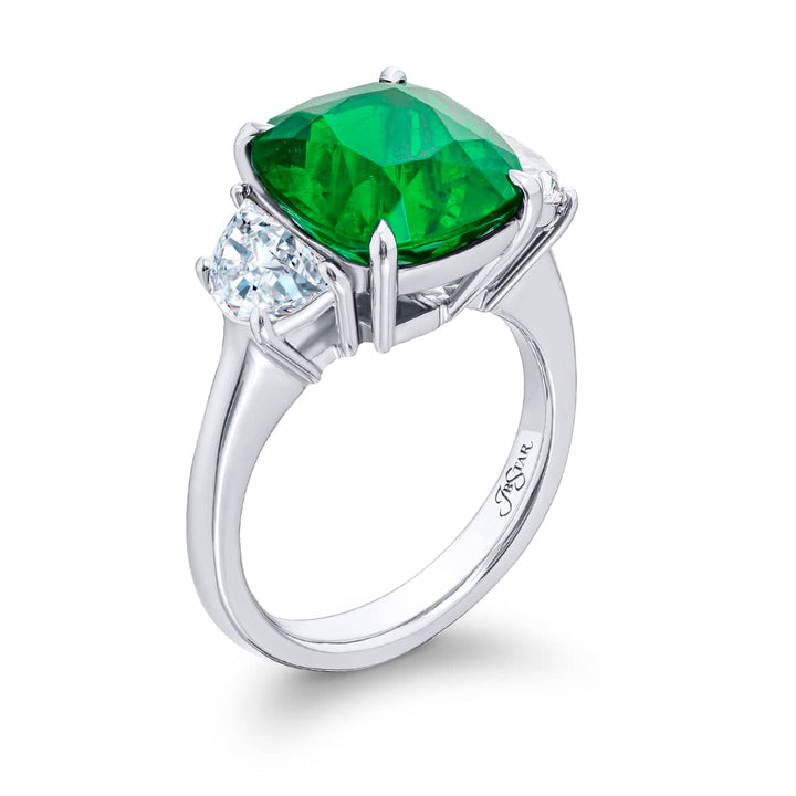 Platinum Cushion-Cut Vivid Colombian Emerald Certified Ring
