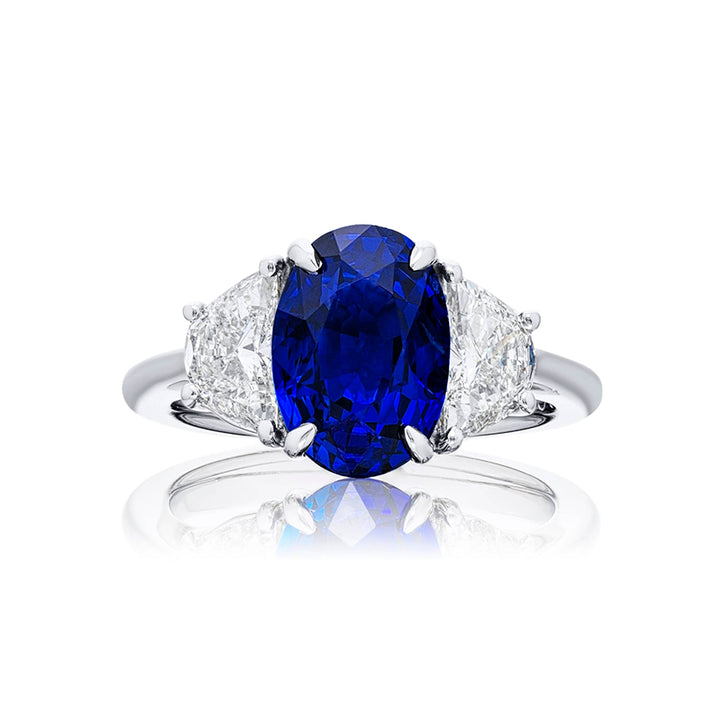 4.53 ct. Oval Sapphire and Half-Moon Diamond Ring in Platinum