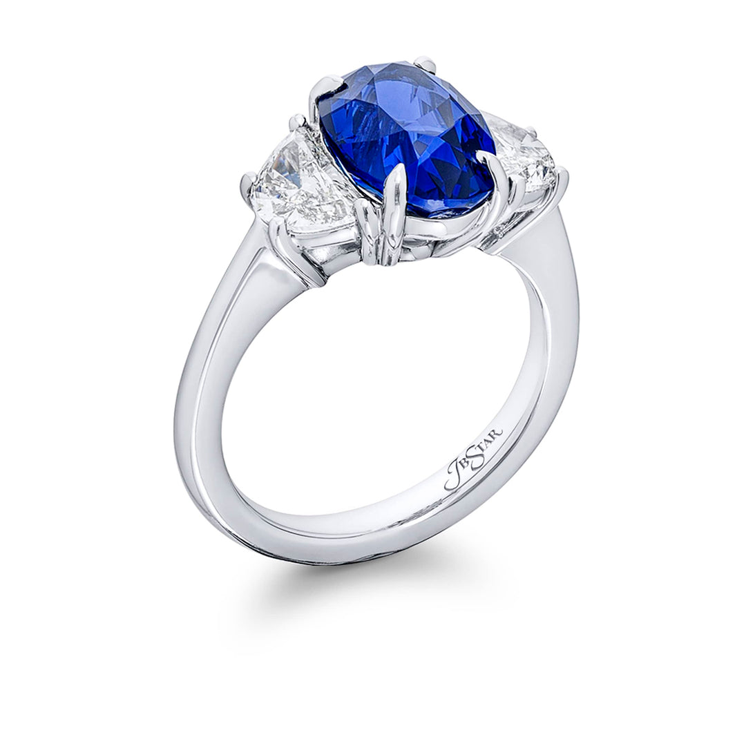 4.53 ct. Oval Sapphire and Half-Moon Diamond Ring in Platinum