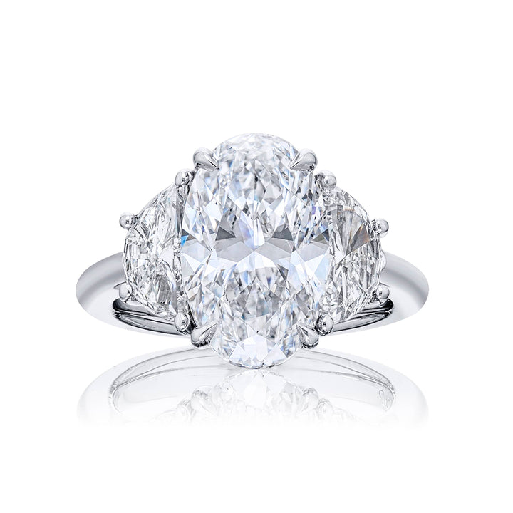 5.41 ct. GIA-Certified Oval Diamond Engagement Ring with Half-Moon Side Stones in Platinum