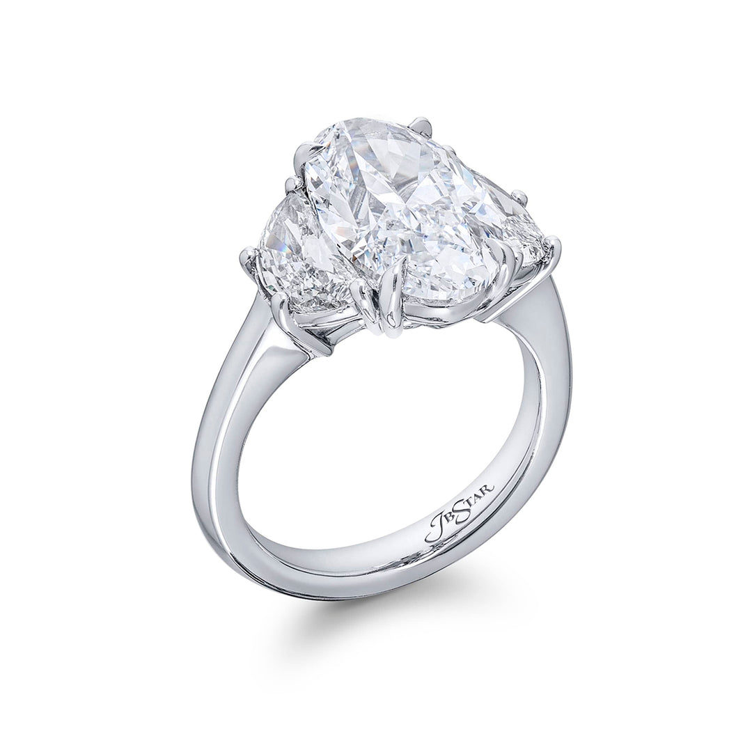 5.41 ct. GIA-Certified Oval Diamond Engagement Ring with Half-Moon Side Stones in Platinum