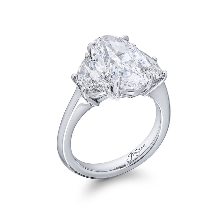 5.41 ct. GIA-Certified Oval Diamond Engagement Ring with Half-Moon Side Stones in Platinum