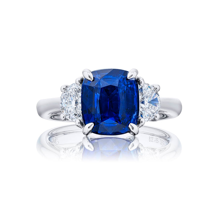 3.98 ct. Certified Sri Lankan Cushion-Cut Sapphire and Diamond Ring in Platinum