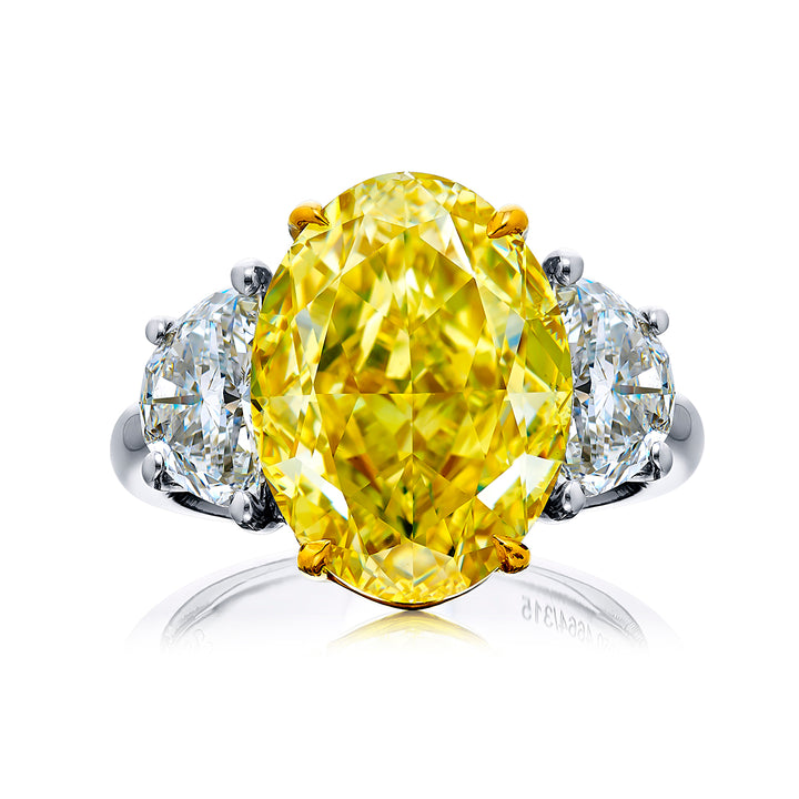 Platinum Oval Fancy Yellow Diamond Certified Ring