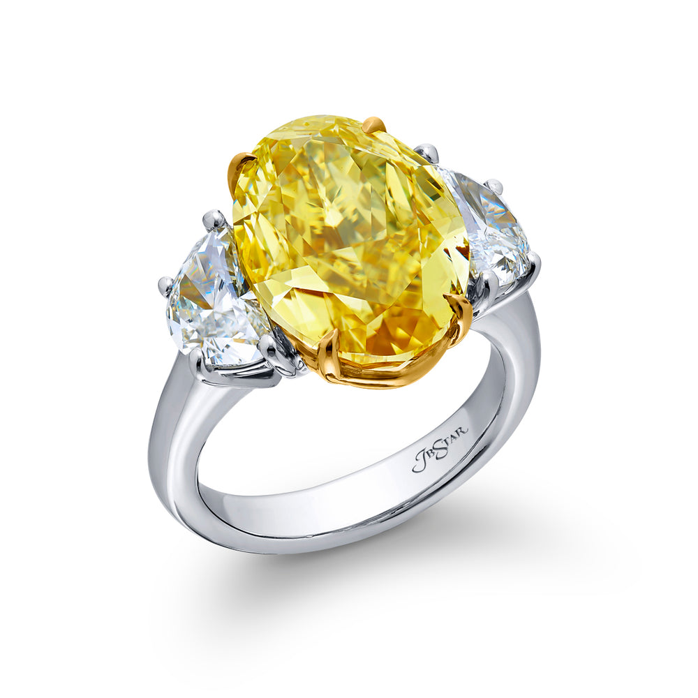 Platinum Oval Fancy Yellow Diamond Certified Ring